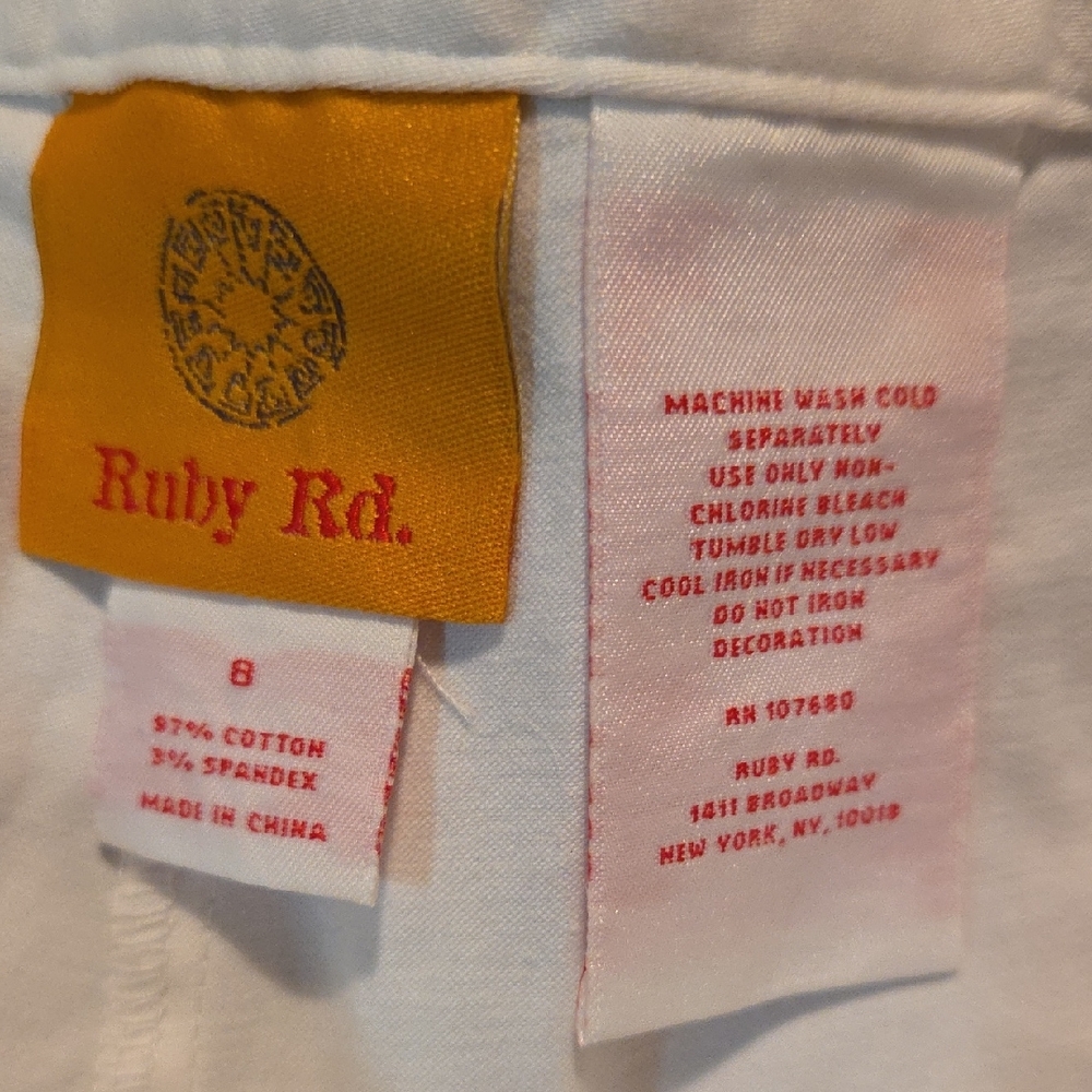 Ruby Rd. White Pants with Red Embroidery - Picture 2 of 4
